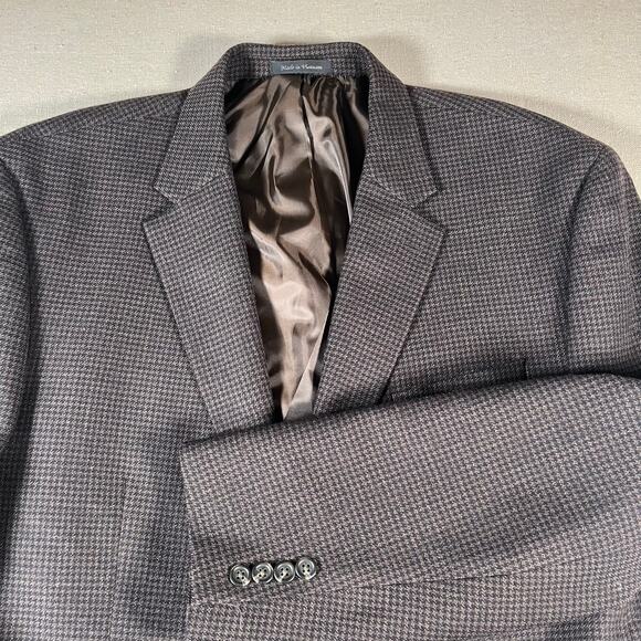 Lauren Ralph Lauren Mens Sports Coat 48R Wool Houndstooth Black Brown Academia - Picture 1 of 11
